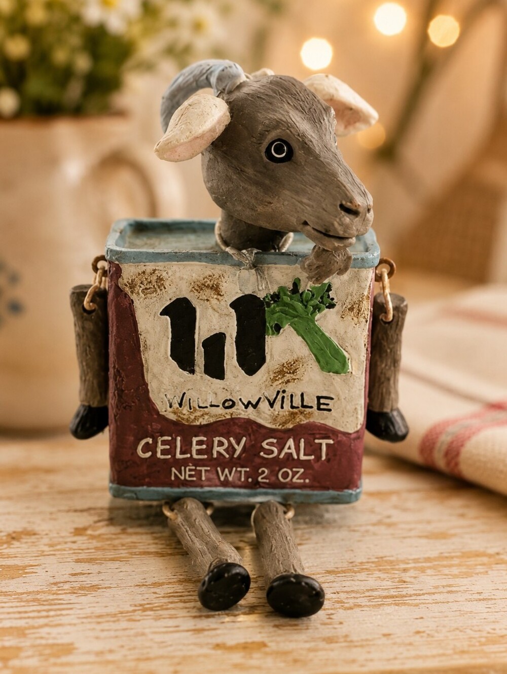 2004 WMG Goat Shelf Sitter Willowville Celery Salt Spice Tin Figurine